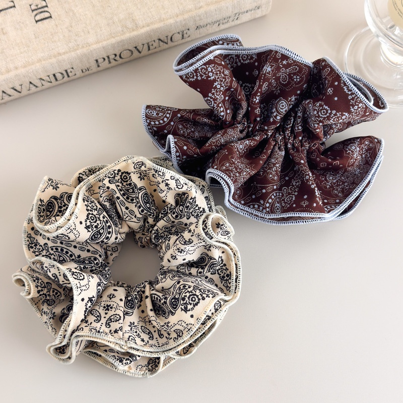 Women's Romantic Cloth Scrunchie Vintage Black White Coffee Paisley