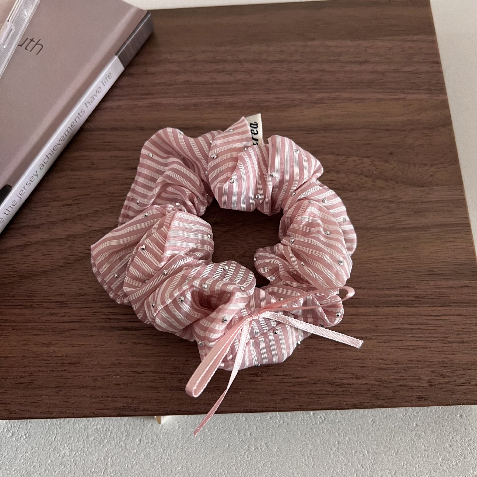 Women's Summer Sparkling Rhinestone Cloth Hair Tie Striped Bowknot