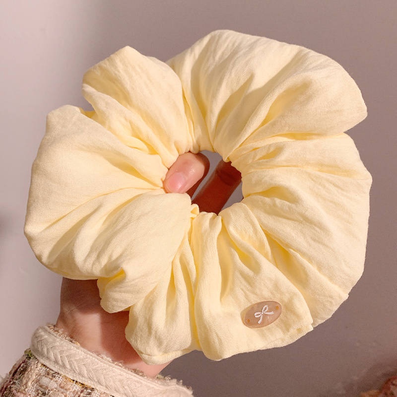 Women's Large Mori Style Scrunchie Beige Polka Dot Cloth Hair Tie