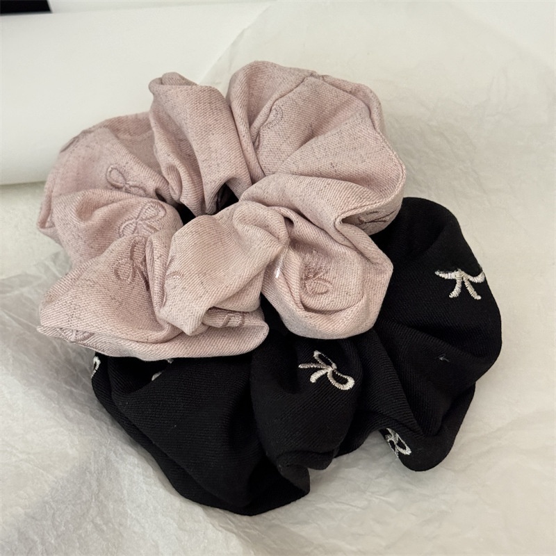 Women's Autumn Retro Cloth Bowknot Hair Tie Black Embroidery
