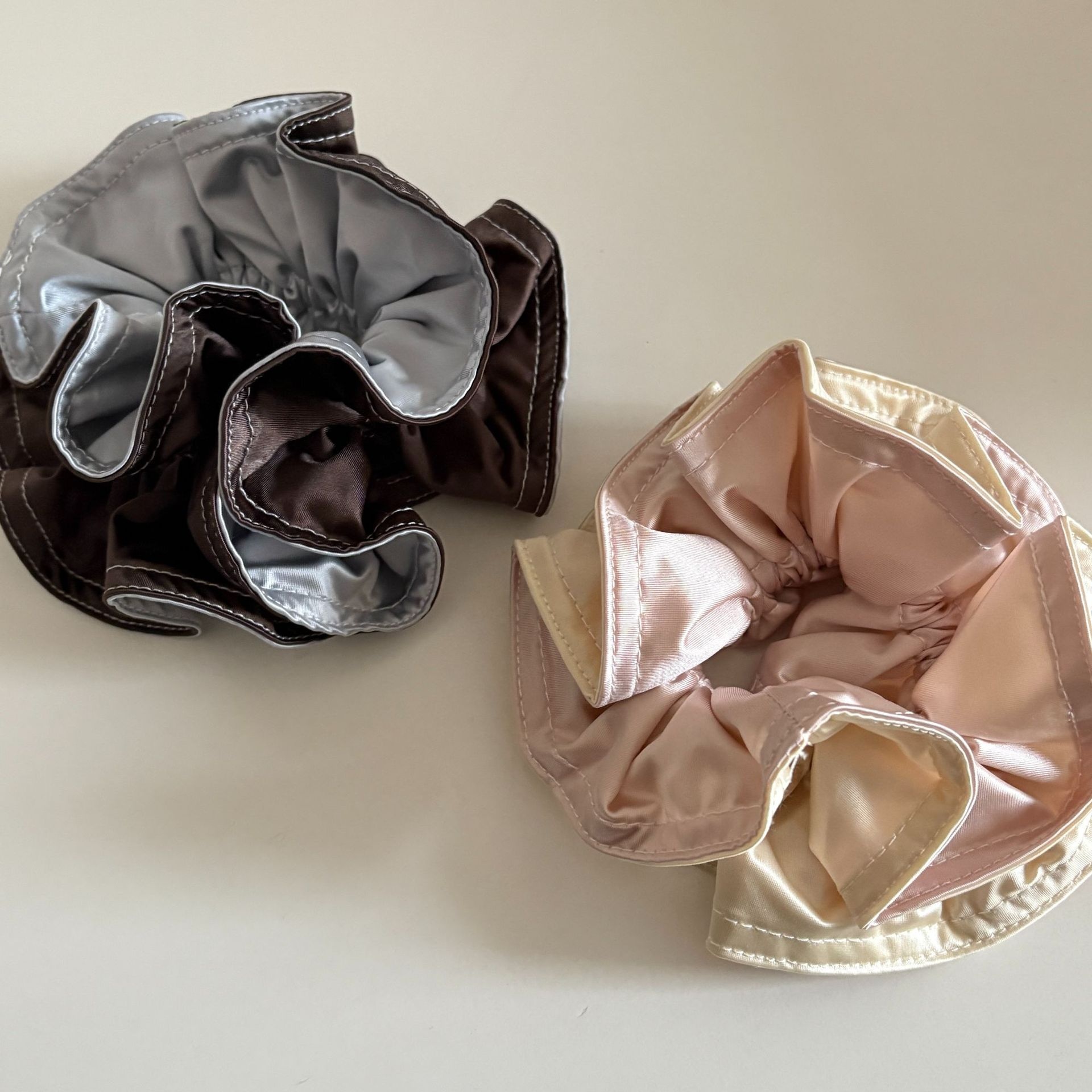 Women's Satin Flower Hair Tie For Spring Summer Beige Color Block