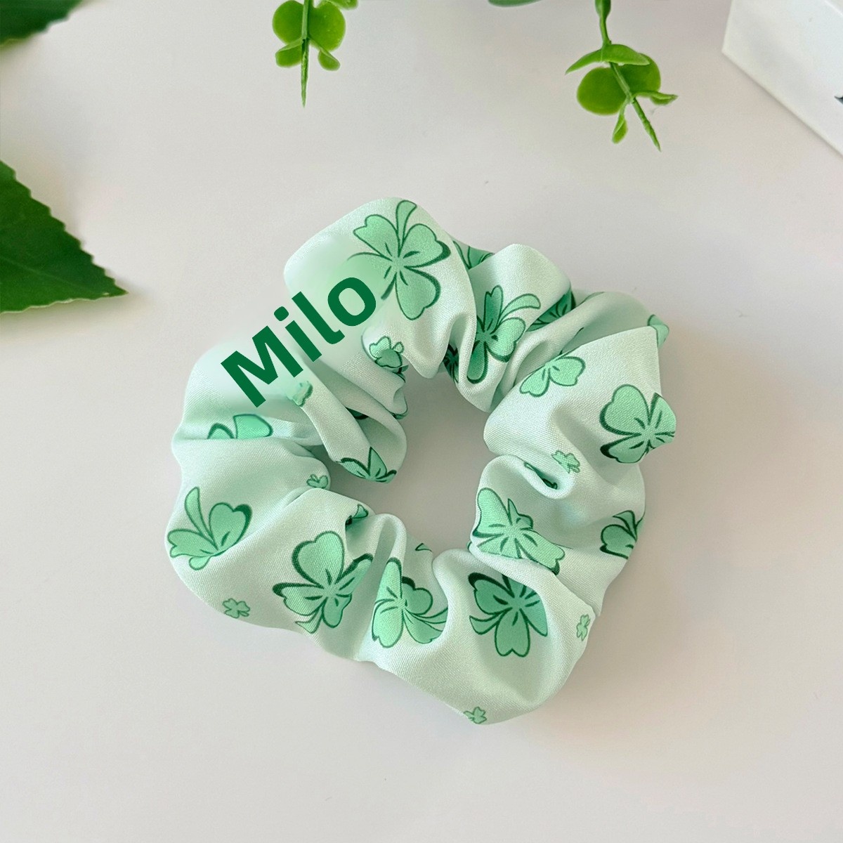 Women's Festival Party Cloth Elastic Hair Tie Green Four Leaf Clover