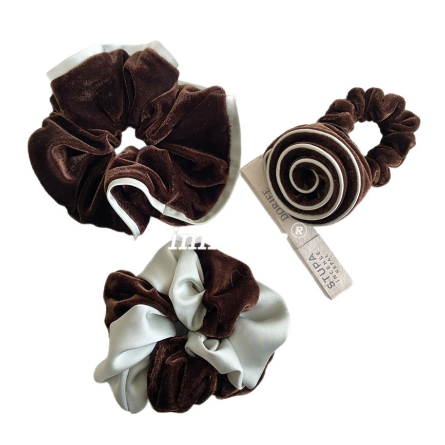 Women's Velvet Double Rose Ponytail Bun Hair Tie Mint Color Block