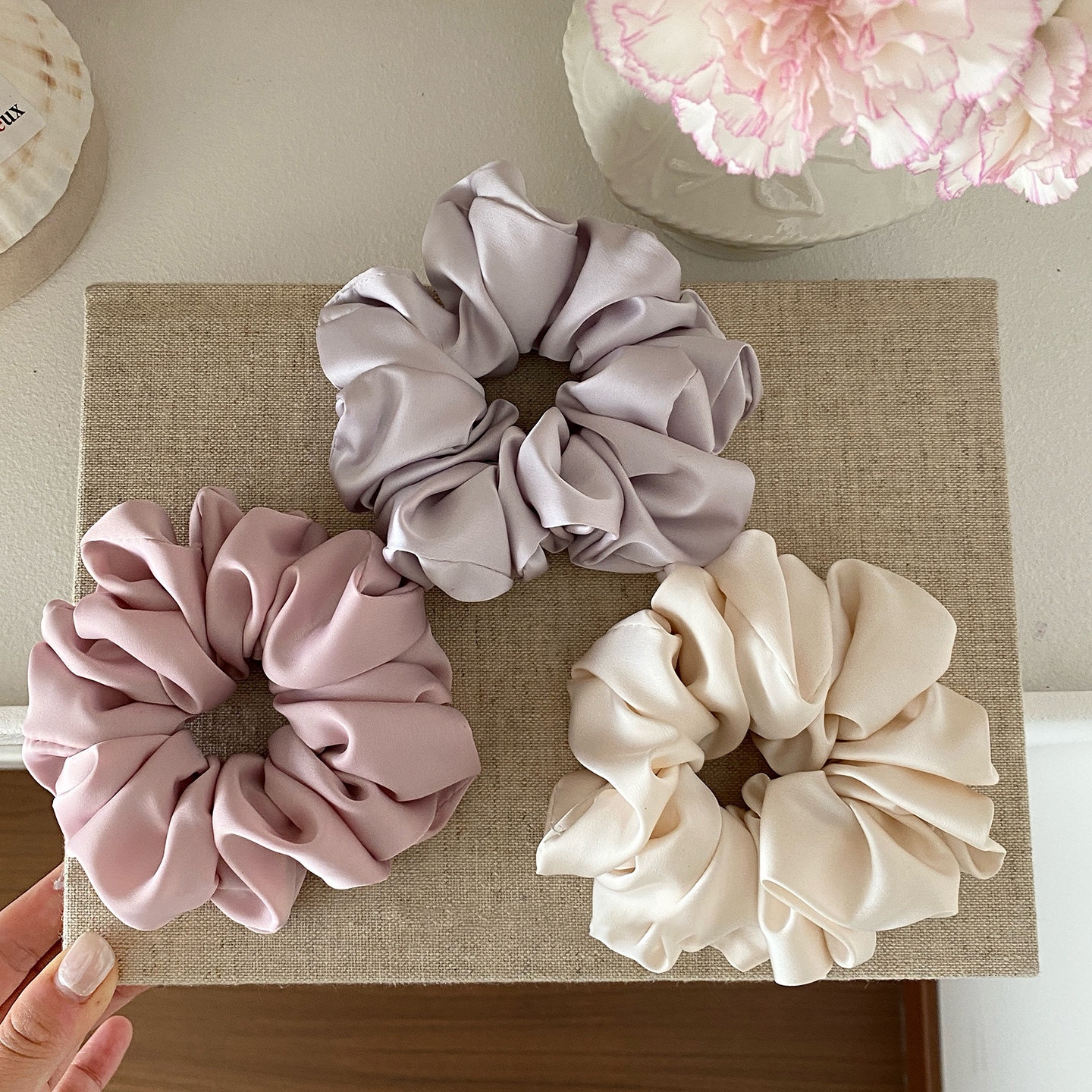 Women's Elegant Spring Satin Hair Tie Scrunchie Solid Color Pink
