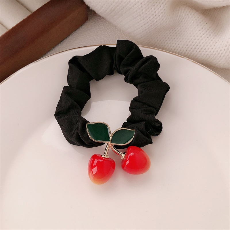 Women's Handmade Retro Cherry Alloy Elastic Ponytail Hair Band Maroon