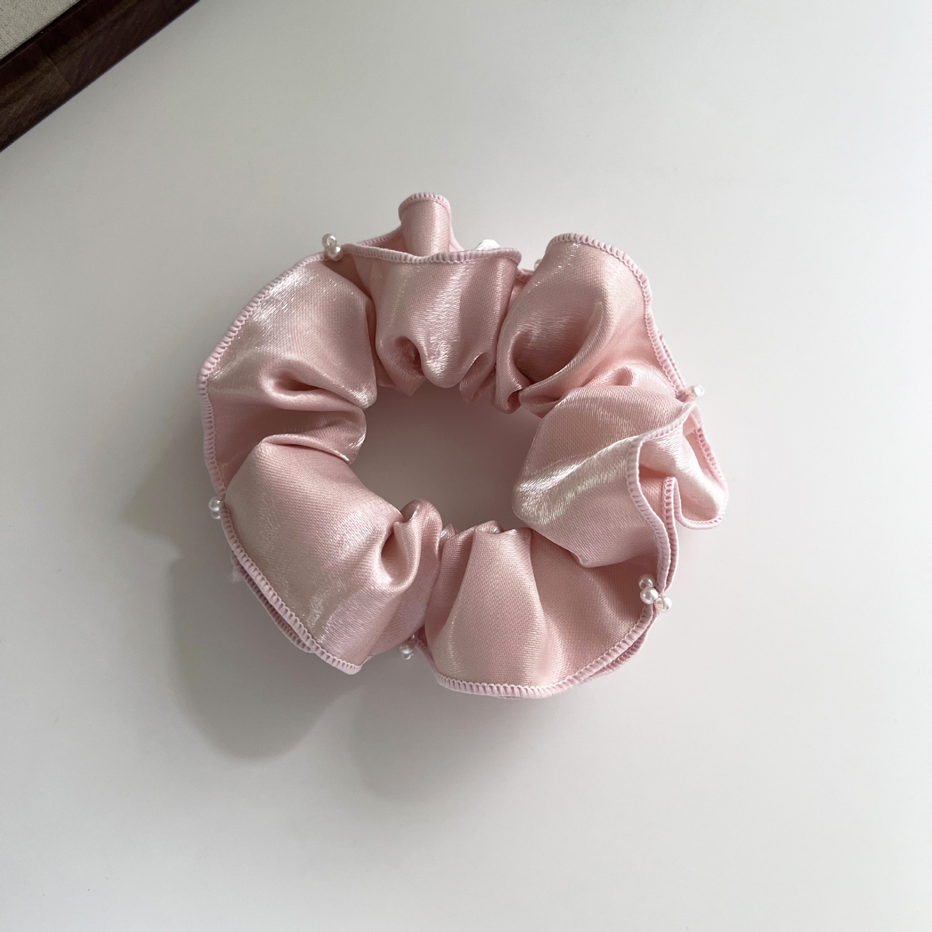 Women's Elegant French Pearl Ruffled Hair Tie Simple Bun Rope Solid Color