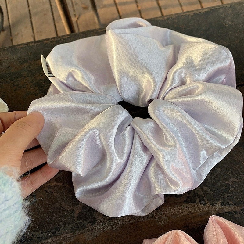 Women's Elegant Glossy Satin Hair Scrunchies Cream Solid Color