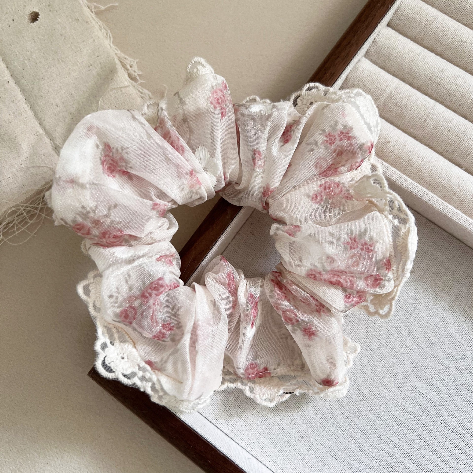 Women's French Lace Floral Elastic Headband for Ponytails and Buns