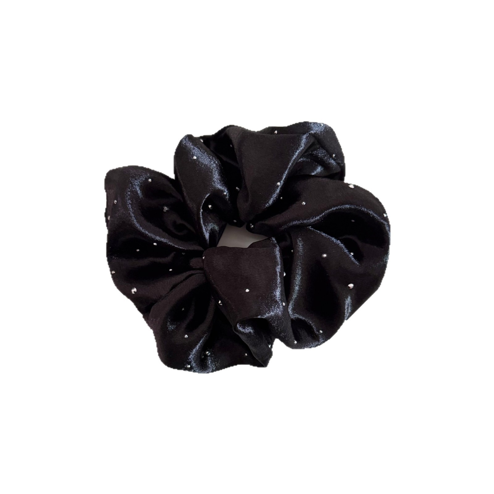 Women's French Satin Rhinestone Starry Scrunchie Hair Tie Solid Color