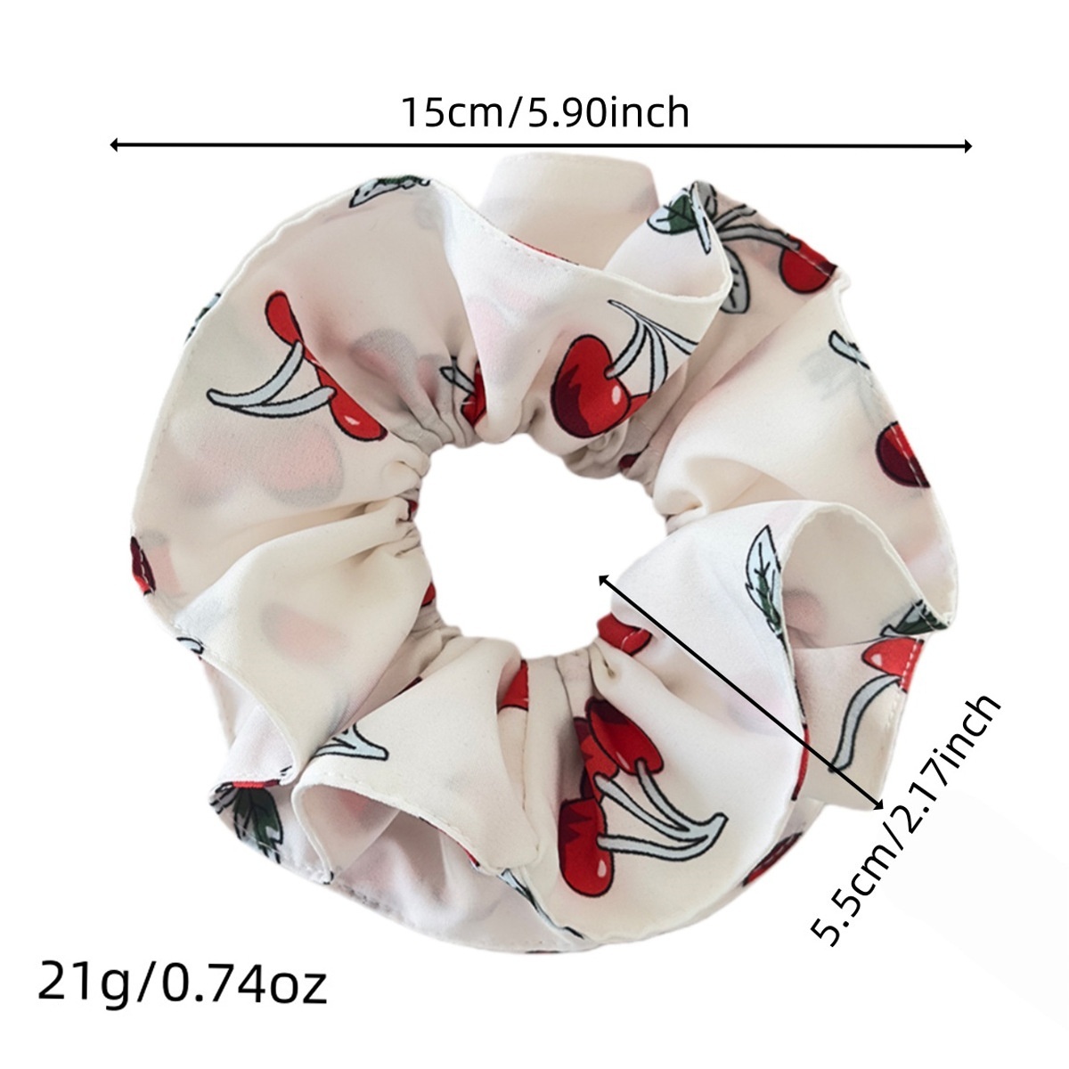 Girls Double Layer Cloth Hair Bands Cherry Print Plaid Bun Styling Rope
