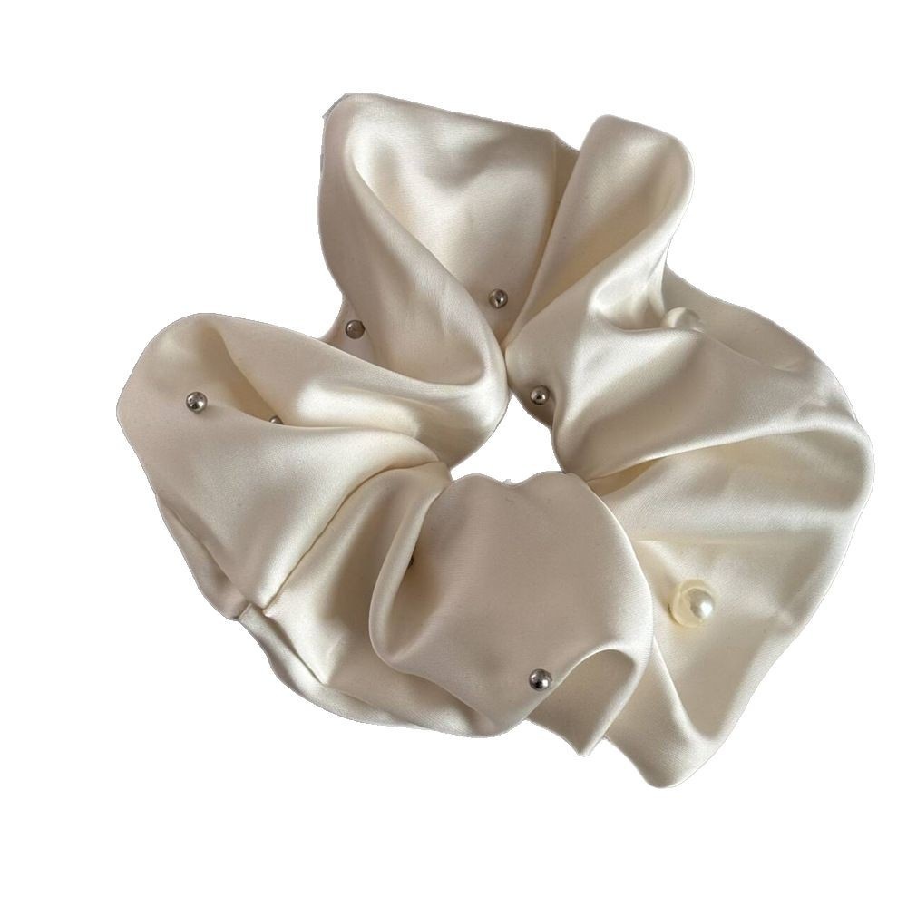 Women's Elegant Bun Hair Scrunchies Irregular Pearl Rivet Satin