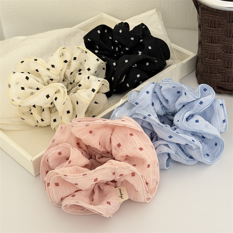 Women's Spring Cloth Telephone Cord Hair Tie in Beige Gingham