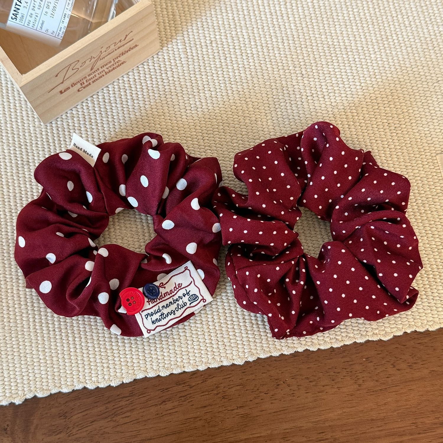 Women's Versatile Fabric Low Ponytail Elastic Hair Ties Red Polka Dot