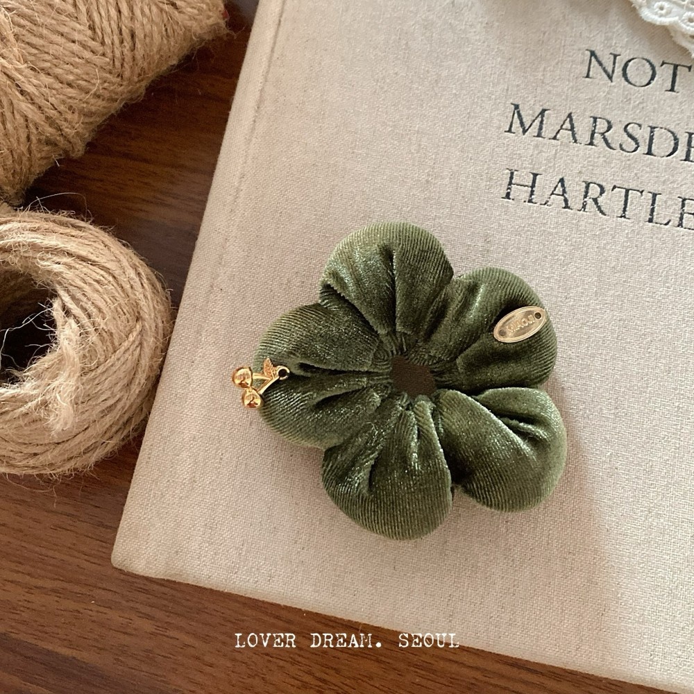 Women Seasonal Velvet Elastic Hairband Gold Foil Floral Solid Color