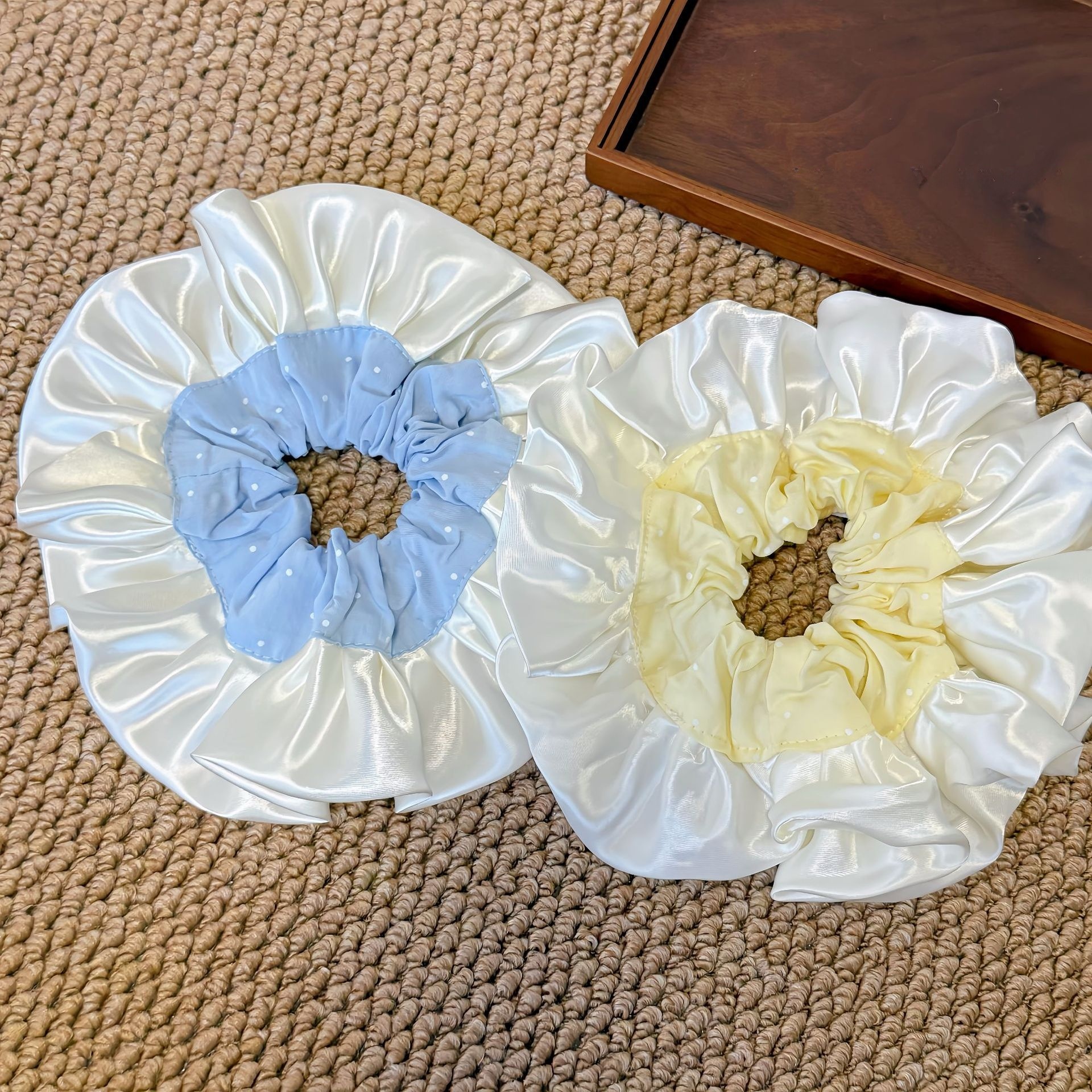 Women's Daily French Satin Elastic Hairband Blue Yellow Polka Dots