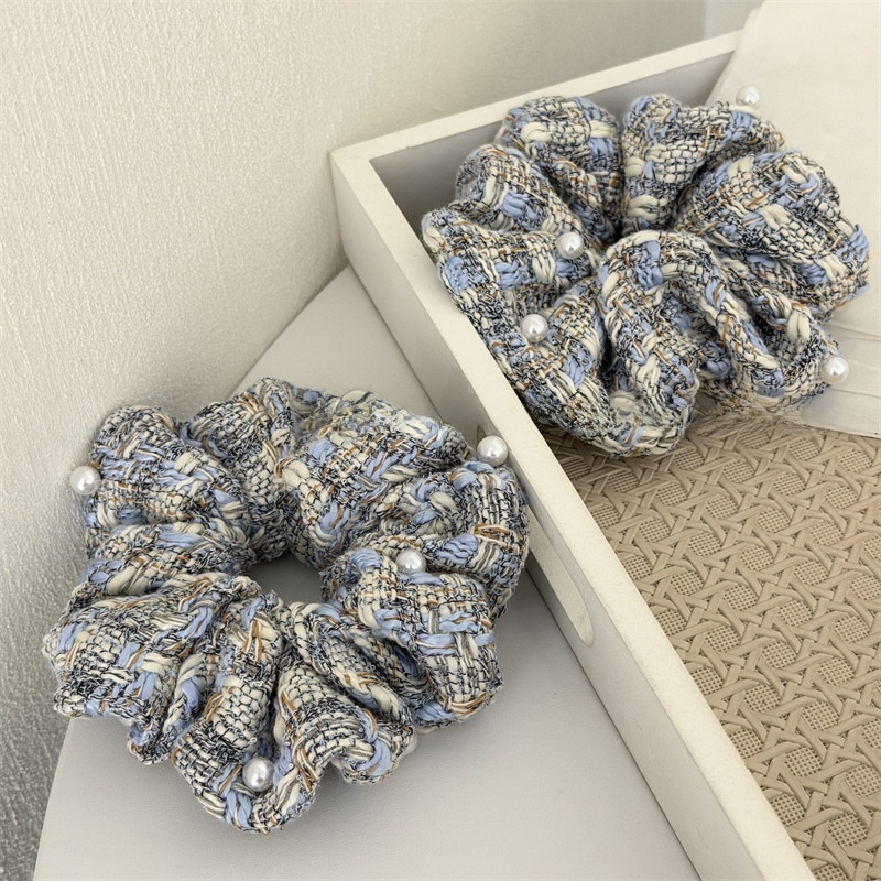 Women's Everyday Cloth Scrunchie Hair Tie Black and White Checkered Plaid