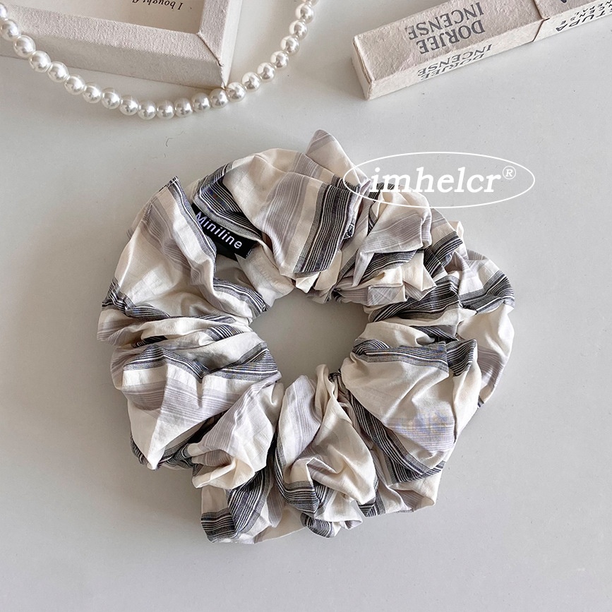 Women's Retro Plaid Cloth Hair Tie, Black & White Spring Accessories