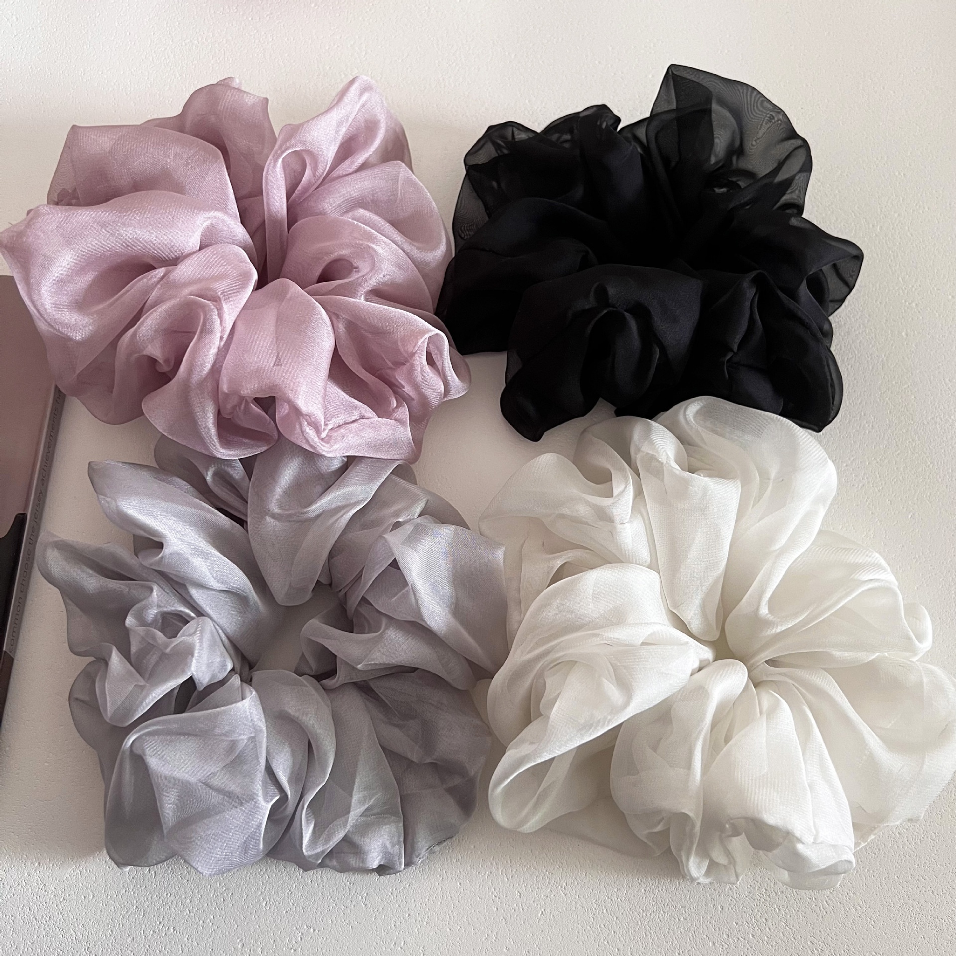 Women's Soft Mesh Loose Bun Hair Tie French Gauze Scrunchie Solid Color
