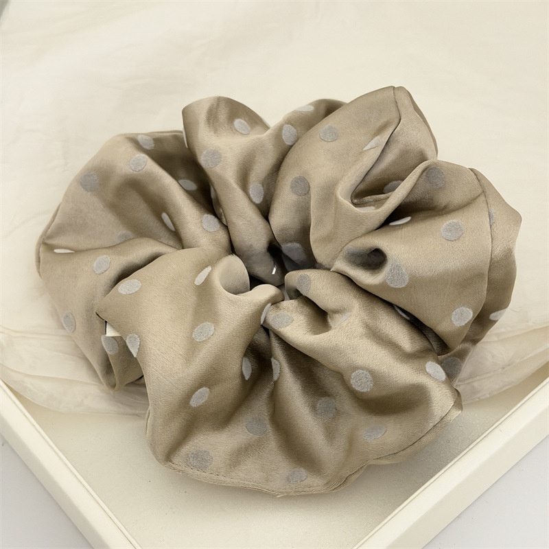 Women's Spring Flocking Satin Hair Tie Scrunchie Black Polka Dots
