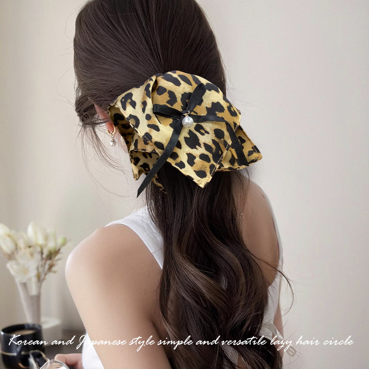 Women's Scarf Hair Ties Versatile Polyester Bun Ribbon Leopard Print