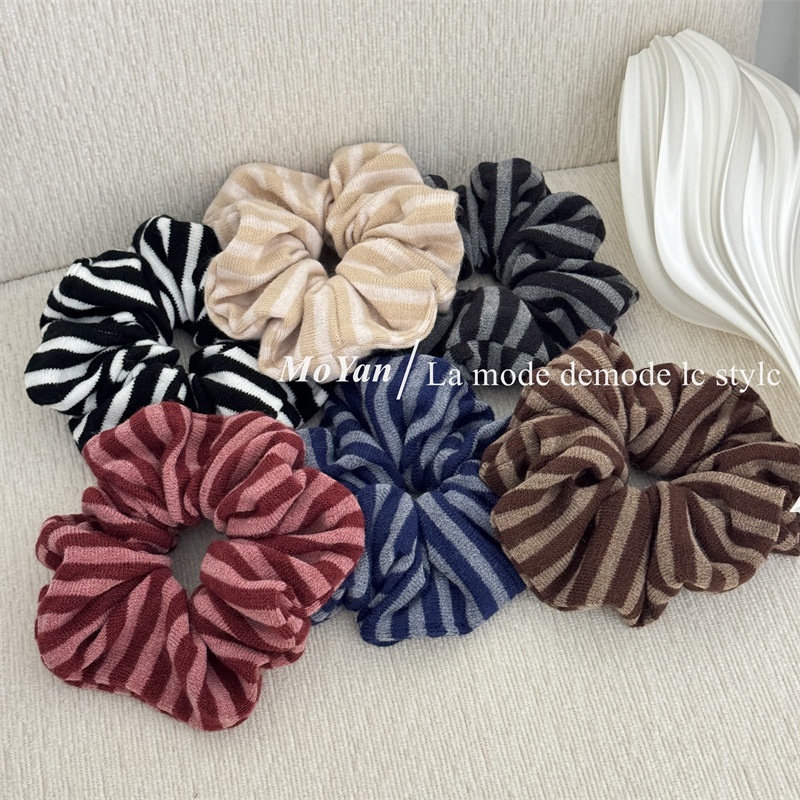 Women's Soft Knitted Winter Hair Ties Retro Stripe Color Block