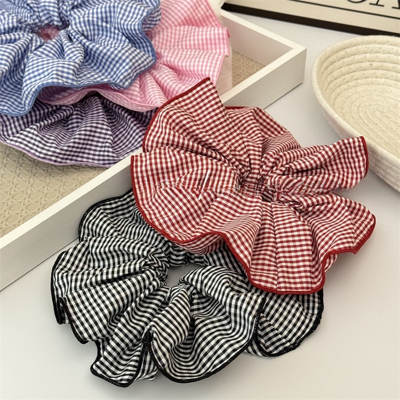 Women's Comfortable Cloth Scrunchies Hair Ties For Daily Wear Checkered Plaid