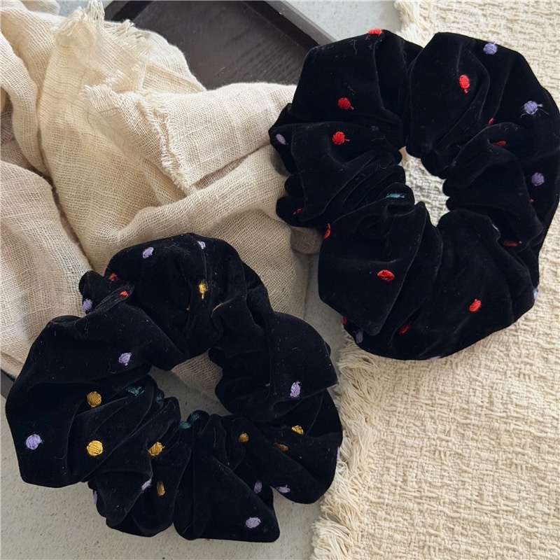 Women's Autumn Winter Velvet Cotton Hair Band Black Colorful Dots