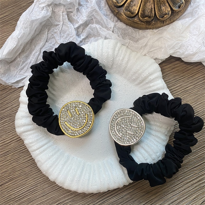 Women's Rhinestone Low Bun Hair Tie Rose Gold Silver Smiley Face Tartan