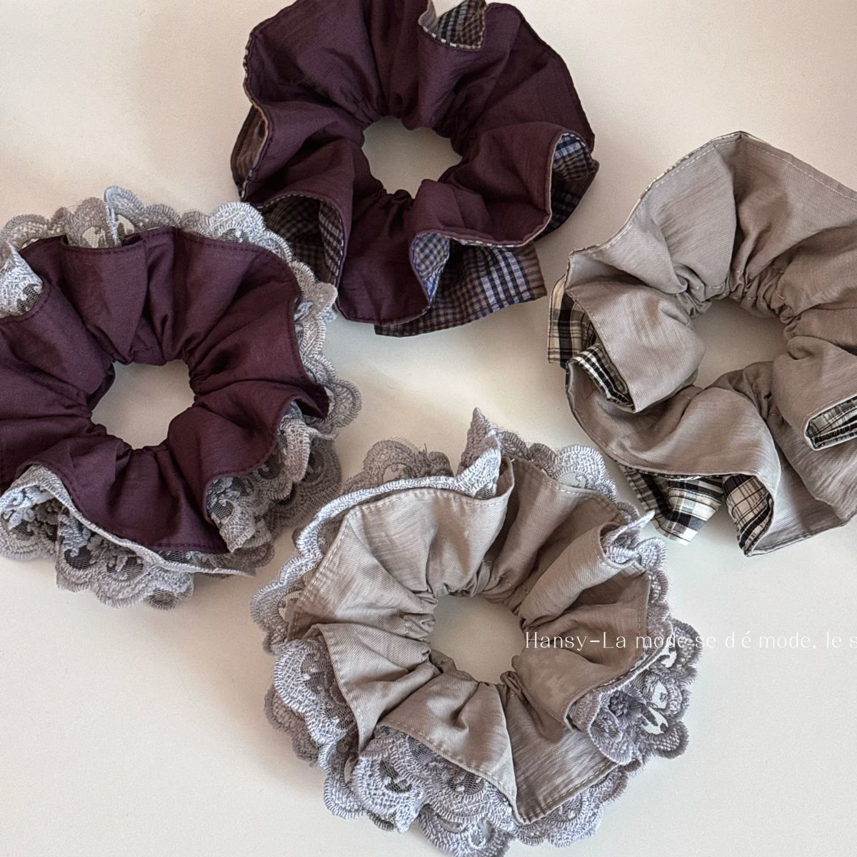 Women's Spring Lace Hair Tie Accessories Purple Plaid Pattern