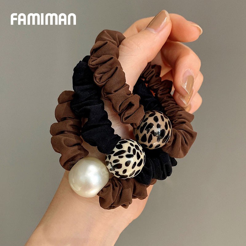 Women's Summer Cloth Hair Accessory Rubber Band Brown Leopard Spot