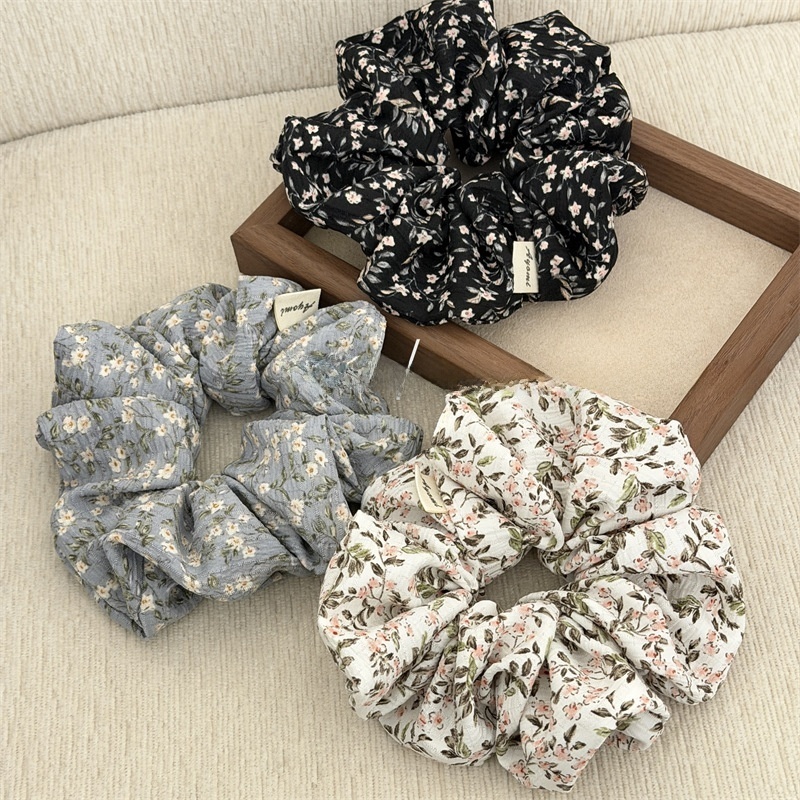 Women's Vintage Floral Cotton Extra Long Ruched Hair Tie for Braids