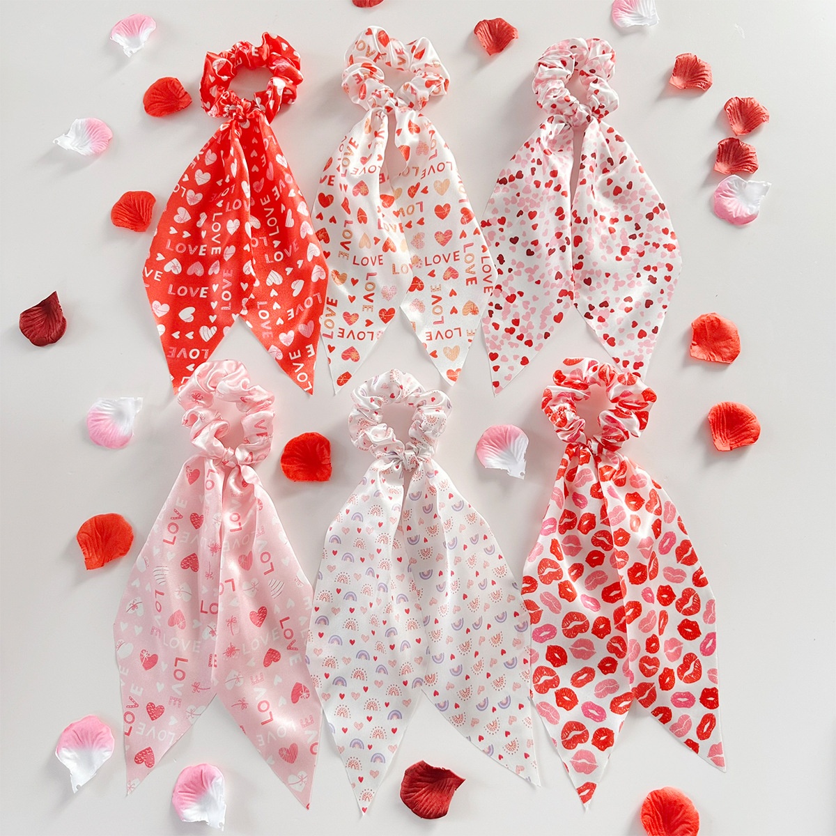 Women's Valentine's Day Sweetheart Lip Print Cloth Ribbon Elastic Hair Tie