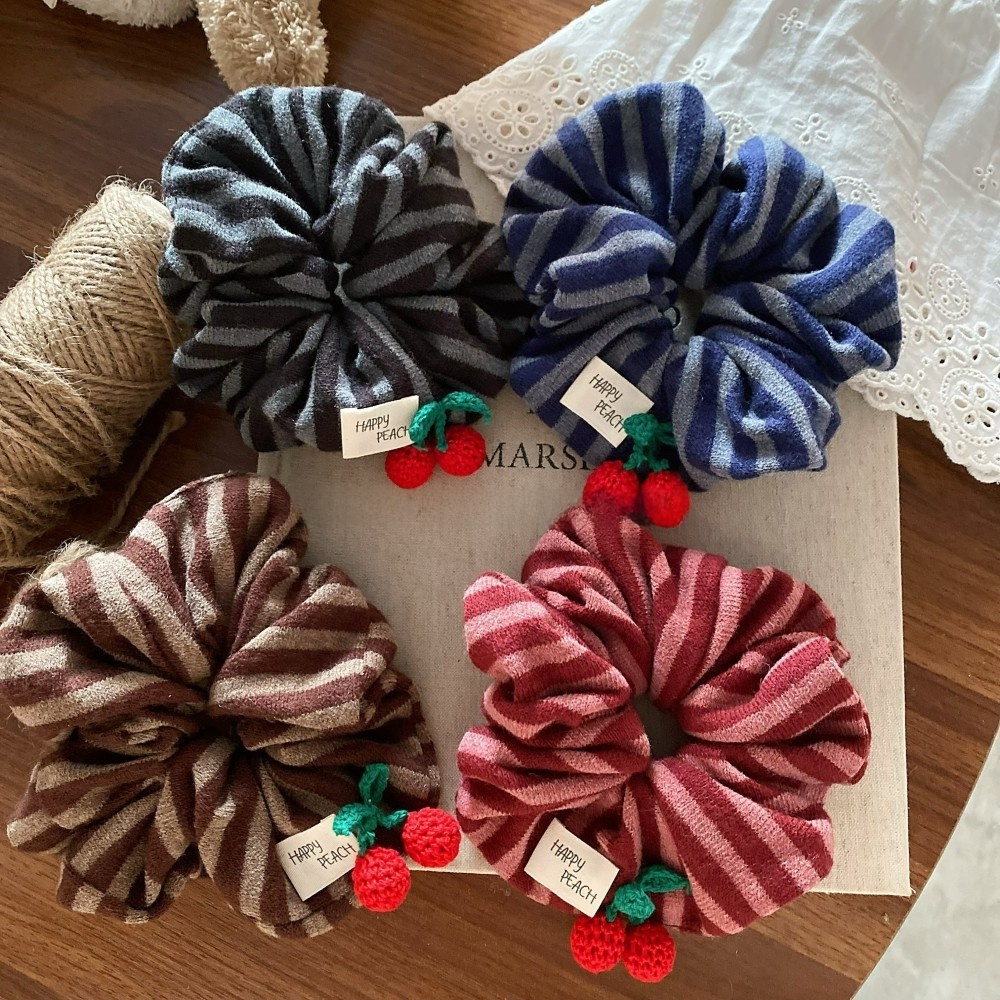 Women's Elegant Knitted Wool Yarn Hair Tie Striped Cherry All Seasons Red
