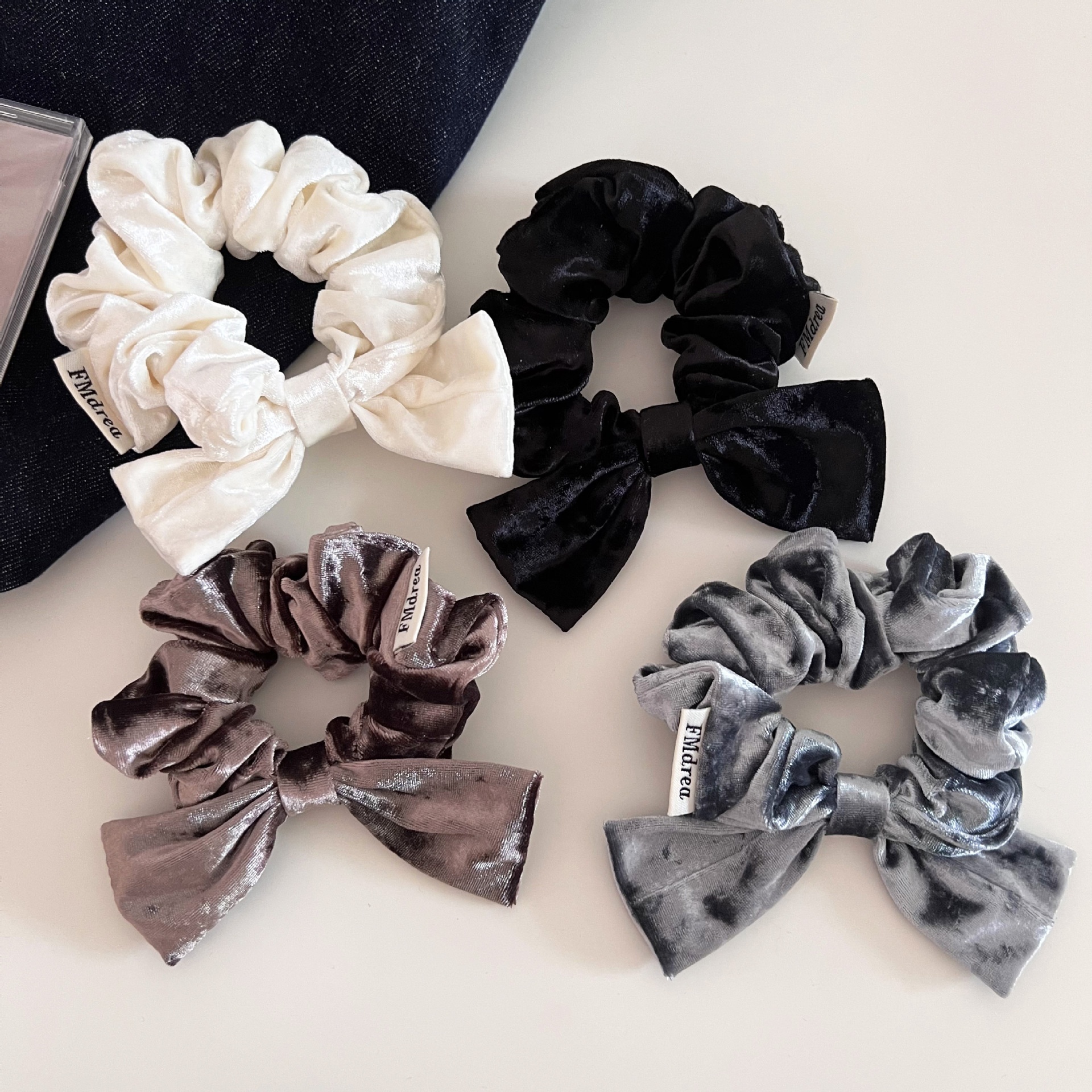 Women's Velvet Elastic Hair Tie Casual Low Ponytail Scrunchie Large Bow Knot