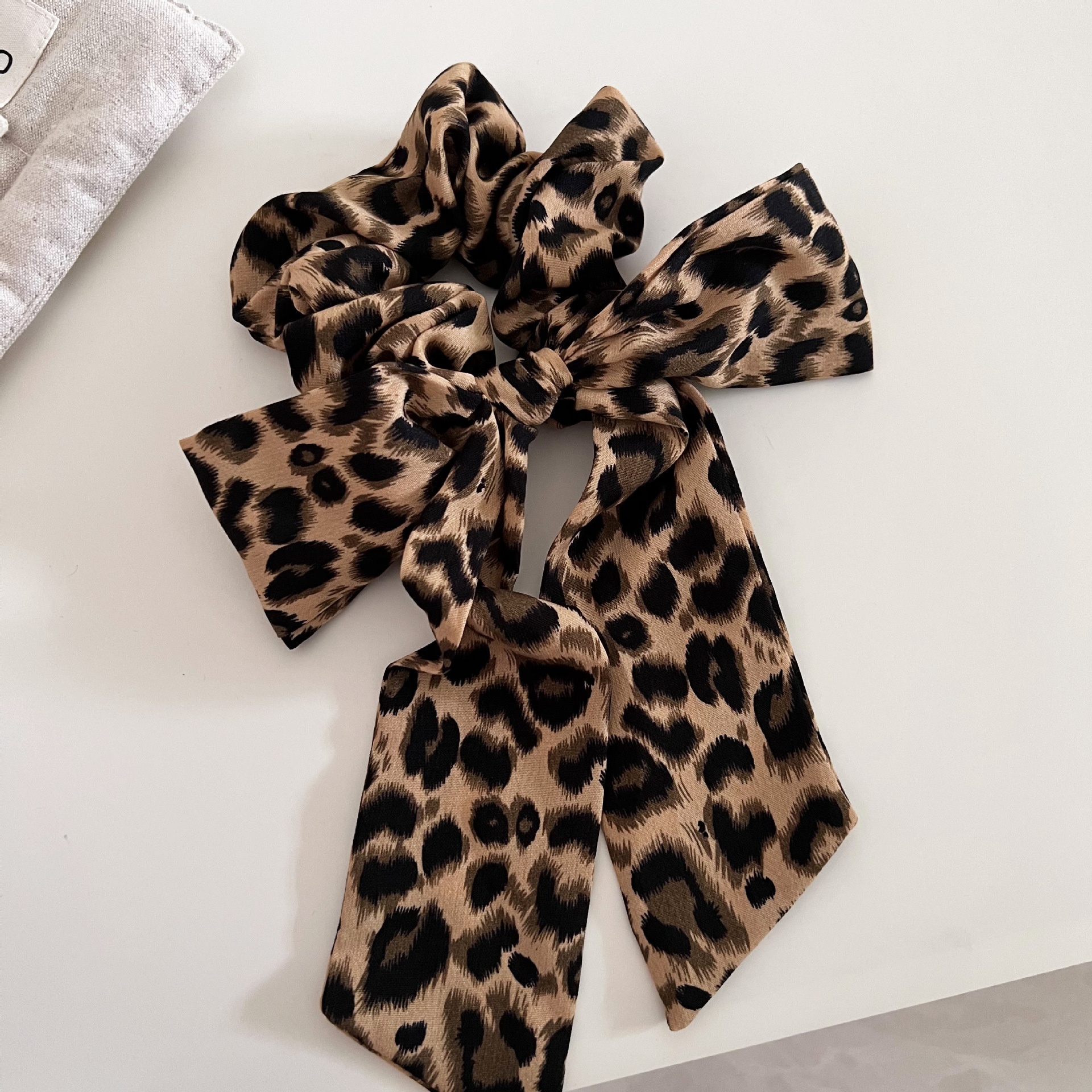 Women's Retro Leopard Print Cloth Sash Hair Tie Elegant Butterfly Knot Scrunchie