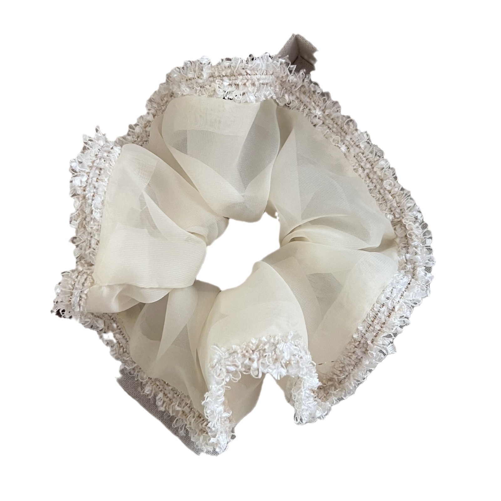 Women's Lazy Organza Low Bun Hair Tie Tassel Beige Pink Black