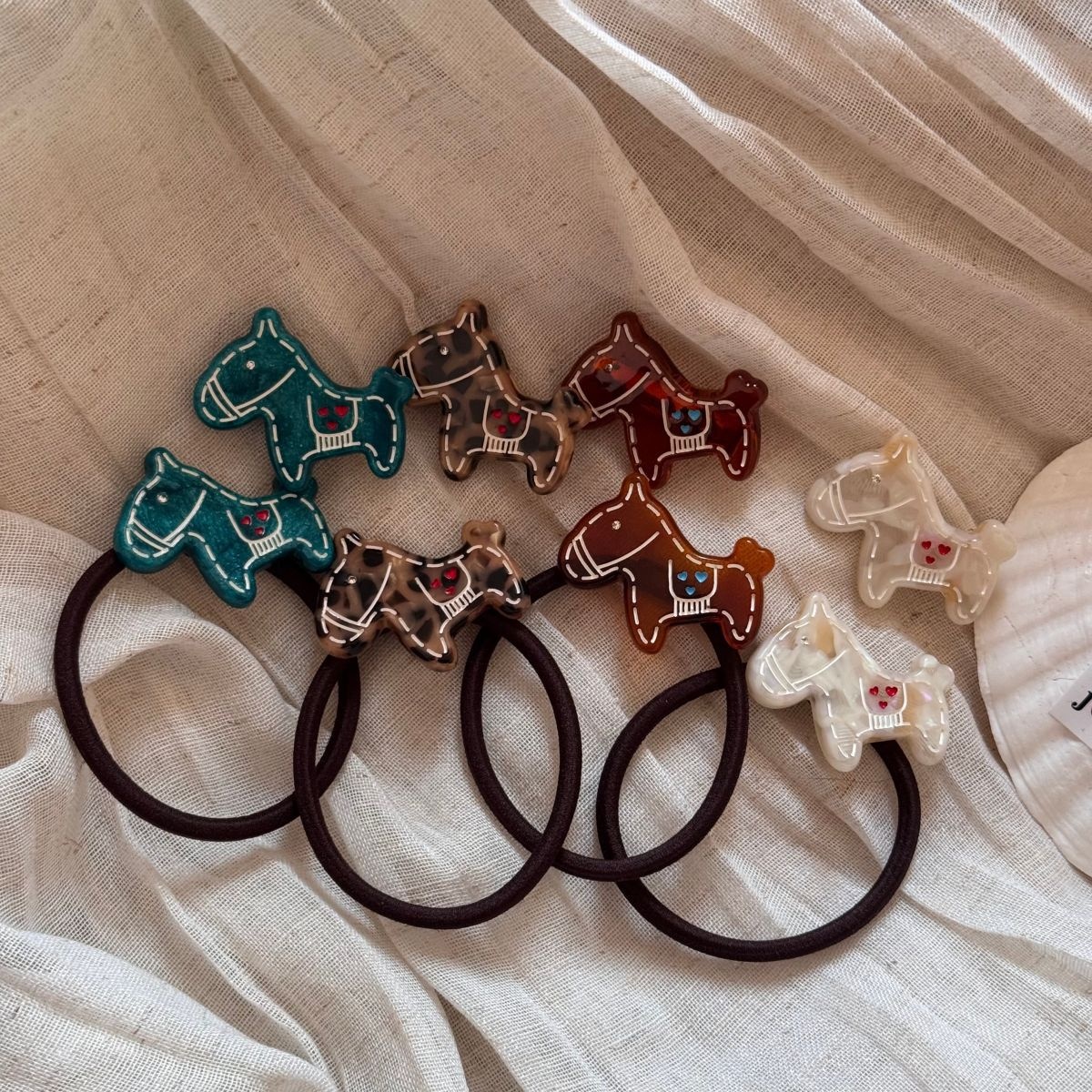 Ladies High Elastic Acetate Hair Tie Navy Coffee Floral Dog Pattern