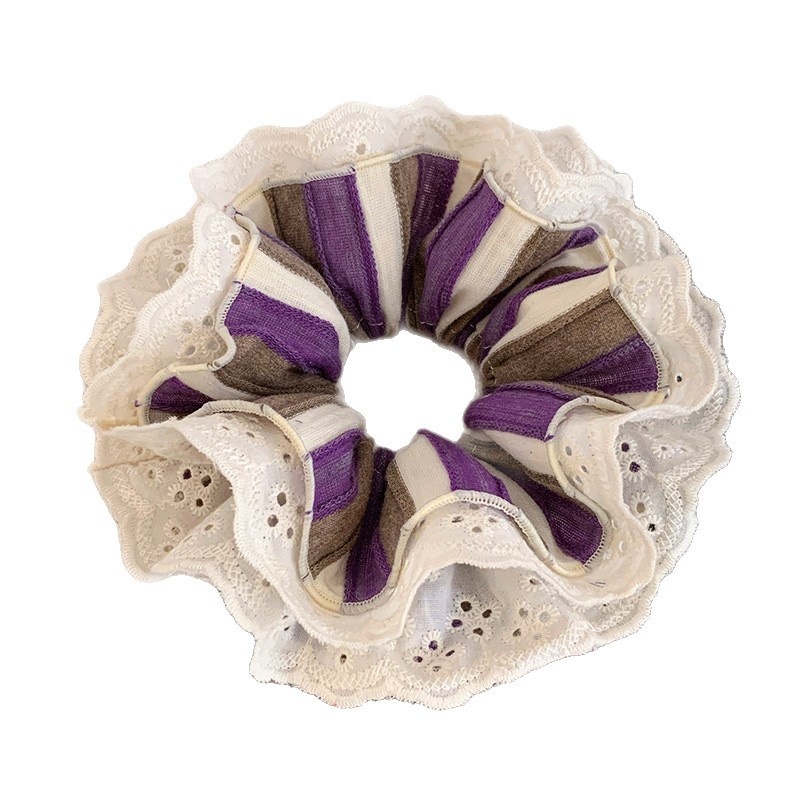 Women's Luxury Cloth Oversized Bow Hair Tie Purple Brown Striped