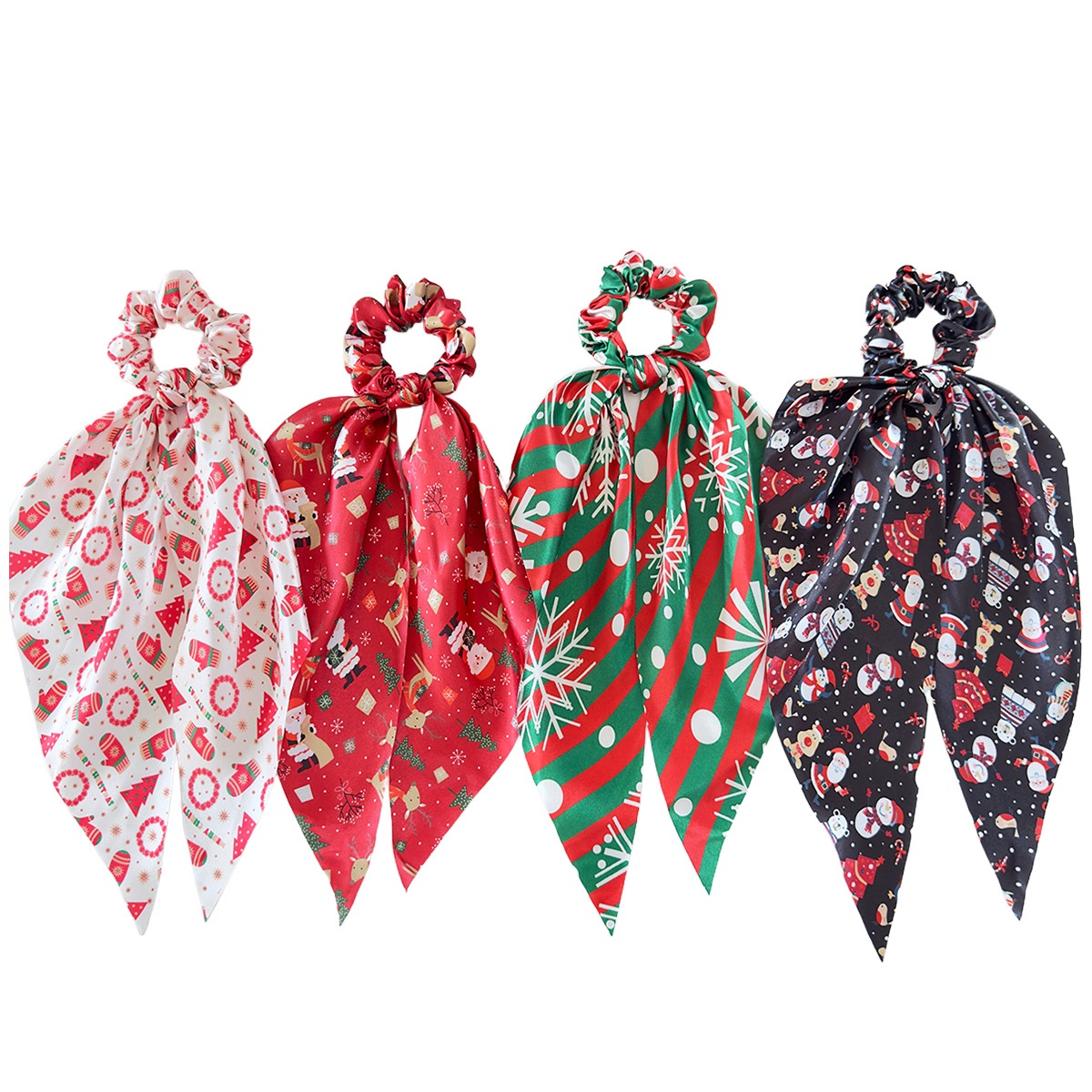 Women's Silk Scarf Bowknot Elastic Hair Tie Festive Christmas Style