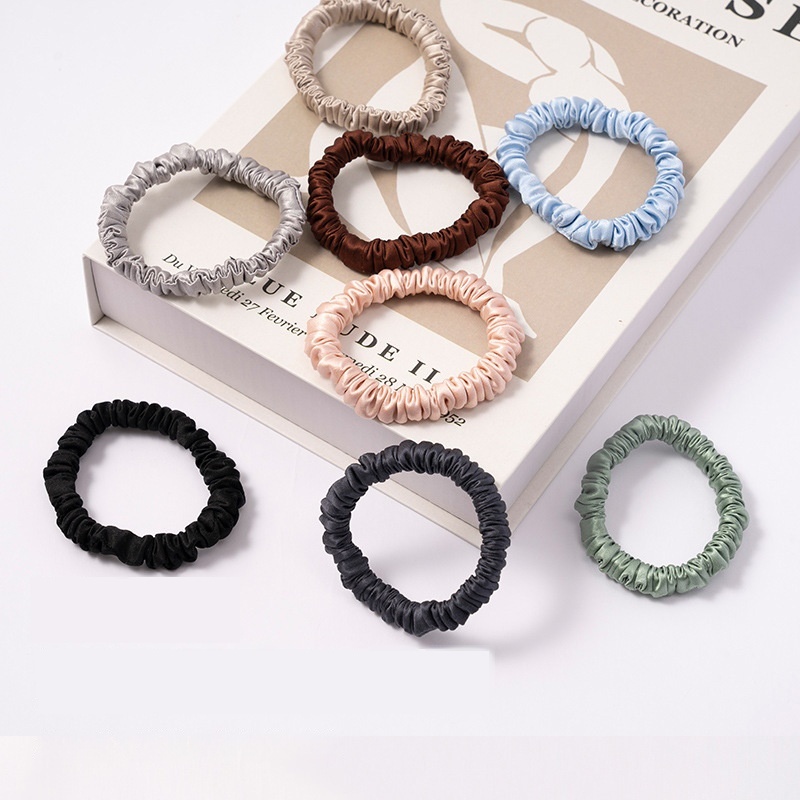 Women's Handmade Luxury 100% Silk Mini Hair Scrunchies Pure Color