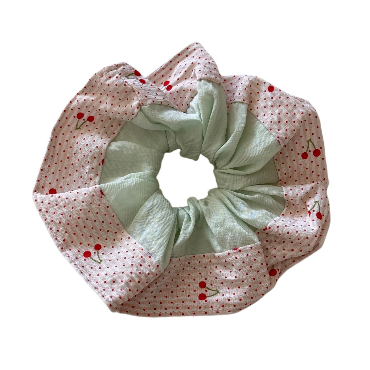 Women's Spring Soft Cloth Hair Tie Scrunchie Pink Sweet Cherry