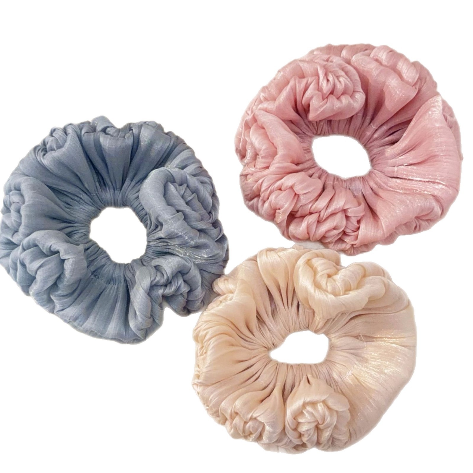 Women's Sweet Spring Summer Tulle Flower Hair Rubber Band Grey