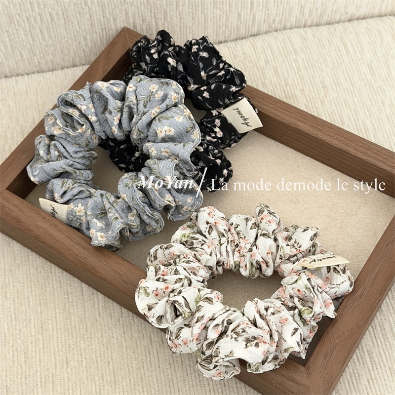 Women Spring Fabric Ponytail Hair Tie French Ditsy Floral White