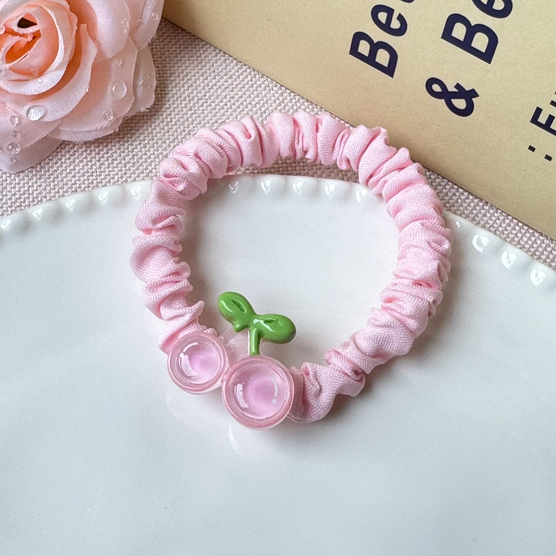 Girls High Elastic Resin Scrunchie Hair Tie Transparent Rose Red Fruit