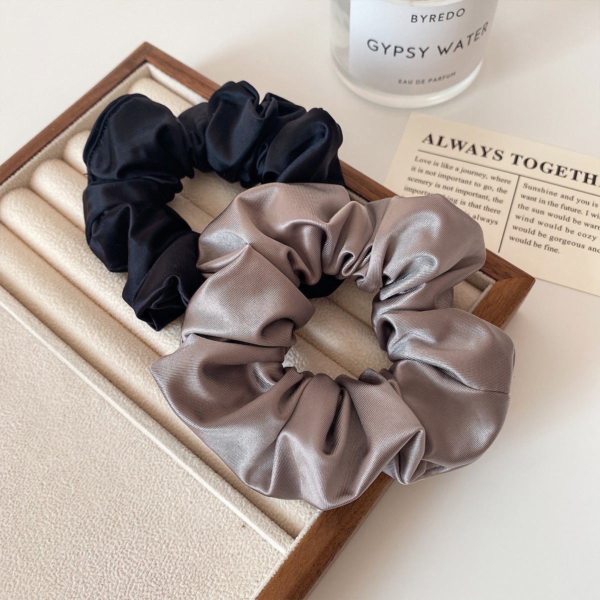 Women's Smooth Satin Scrunchie Hair Tie For Daily Wear Solid Black