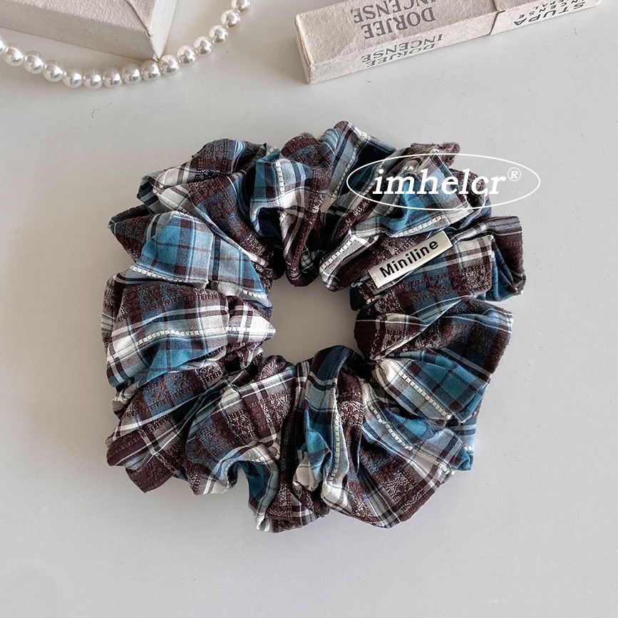 Women's Retro Plaid Cloth Hair Tie, Black & White Spring Accessories