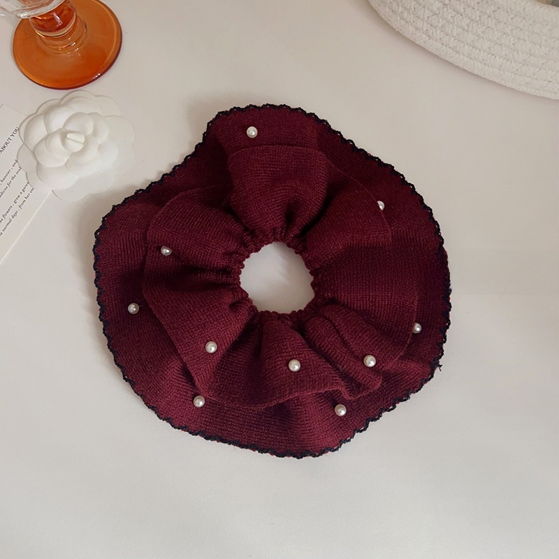 Women's Soft Pearl Knitted Wool Hairband For Winter Buns Solid Color