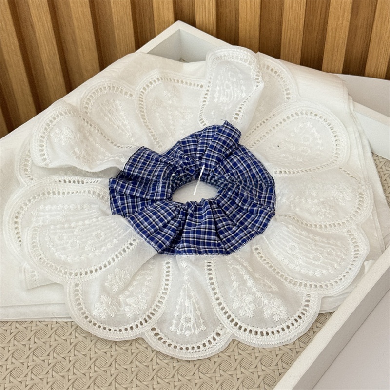 Women's All Season Cloth Scrunchie Hair Tie Grey Blue Plaid Patchwork