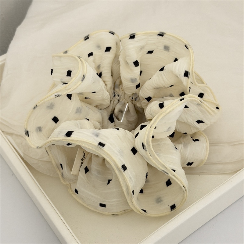 Women's Spring Cloth Telephone Cord Hair Tie in Beige Gingham