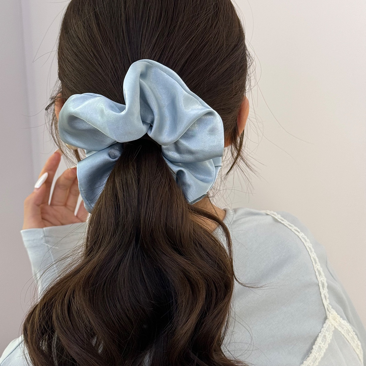 Women Girls Elegant Large Satin Scrunchies Elastic Hair Ties Solid Color